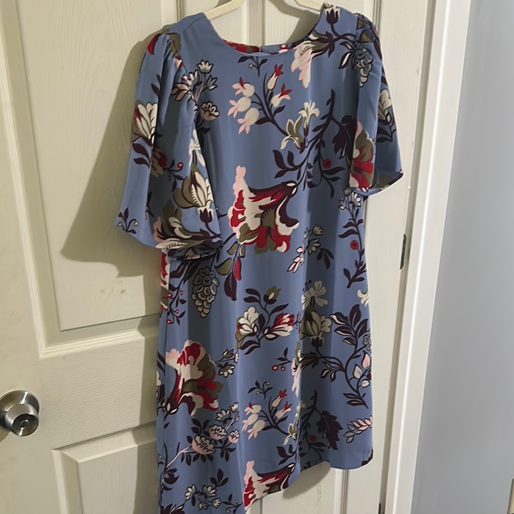 Ann Taylor Red Midi Sundress with Crew Neck and Flutter Sleeves